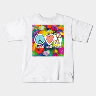 Peace Love Twirl symbol Floral design Kids T-Shirt